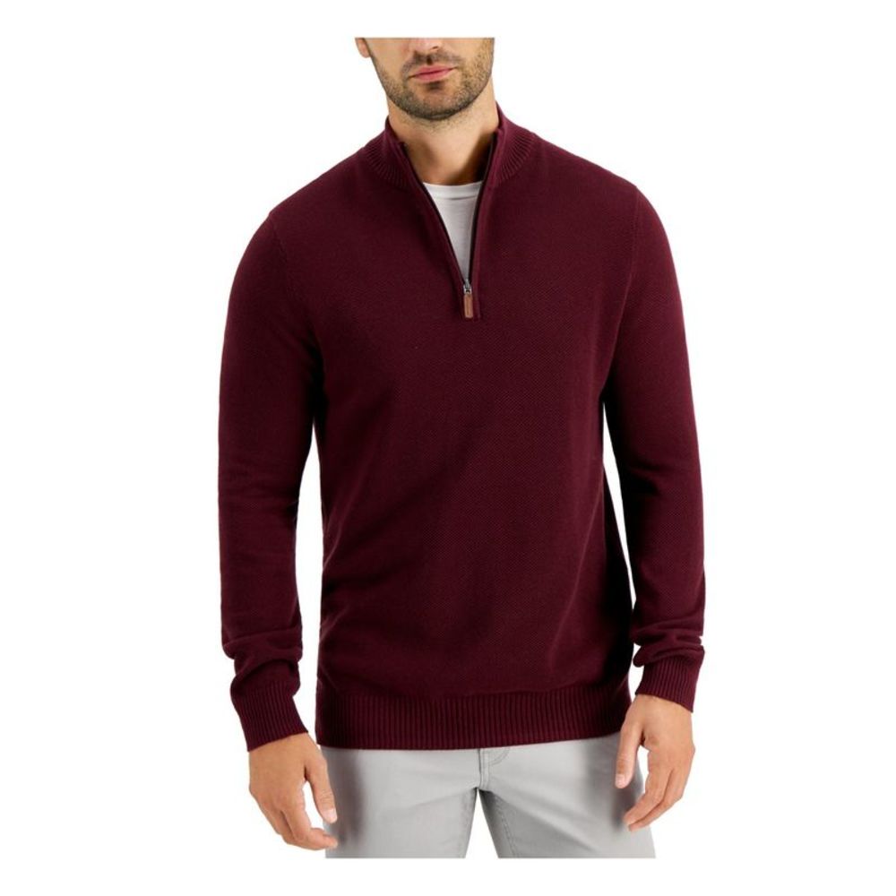 CLUBROOM Mens Maroon Quarter-Zip Sweater S